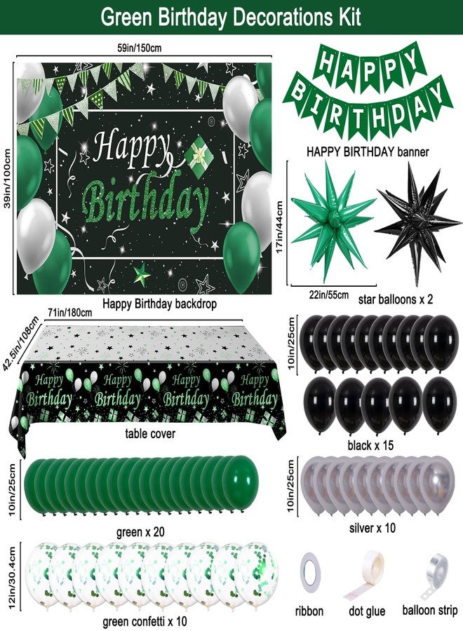 Purtarly Green and Black Birthday Decorations for Men Women, Black and Green Party Decorations for Boys Girls Happy Birthday Banner Backdrop with Confetti Star Balloons Arch Tablecloth Bday Party Supplies - Image 2